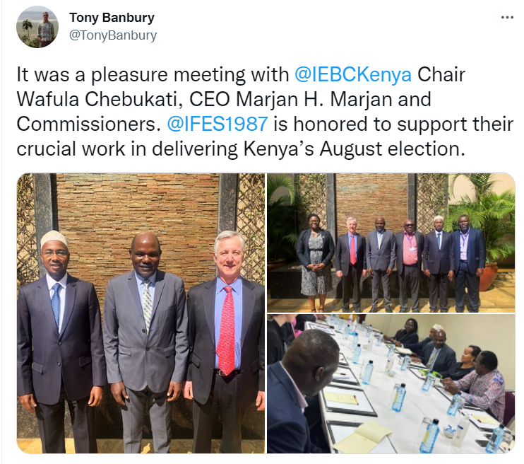 It was a pleasure meeting with @IEBCKenya Chair Wafula Chebukati, CEO Marjan H. Marjan and Commissioners. @IFES1987 is honored to support their crucial work in delivering Kenya’s August election.