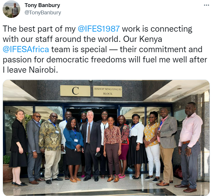The best part of my @IFES1987 work is connecting with our staff around the world. Our Kenya @IFESAfrica team is special — their commitment and passion for democratic freedoms will fuel me well after I leave Nairobi.