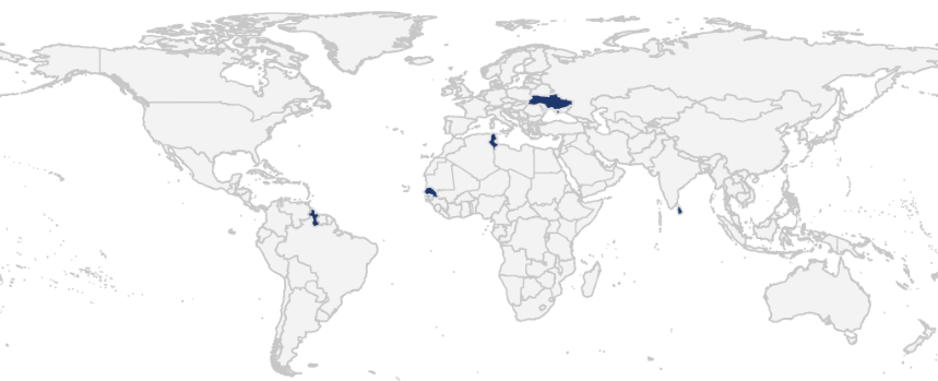 world map with regions marked in blue