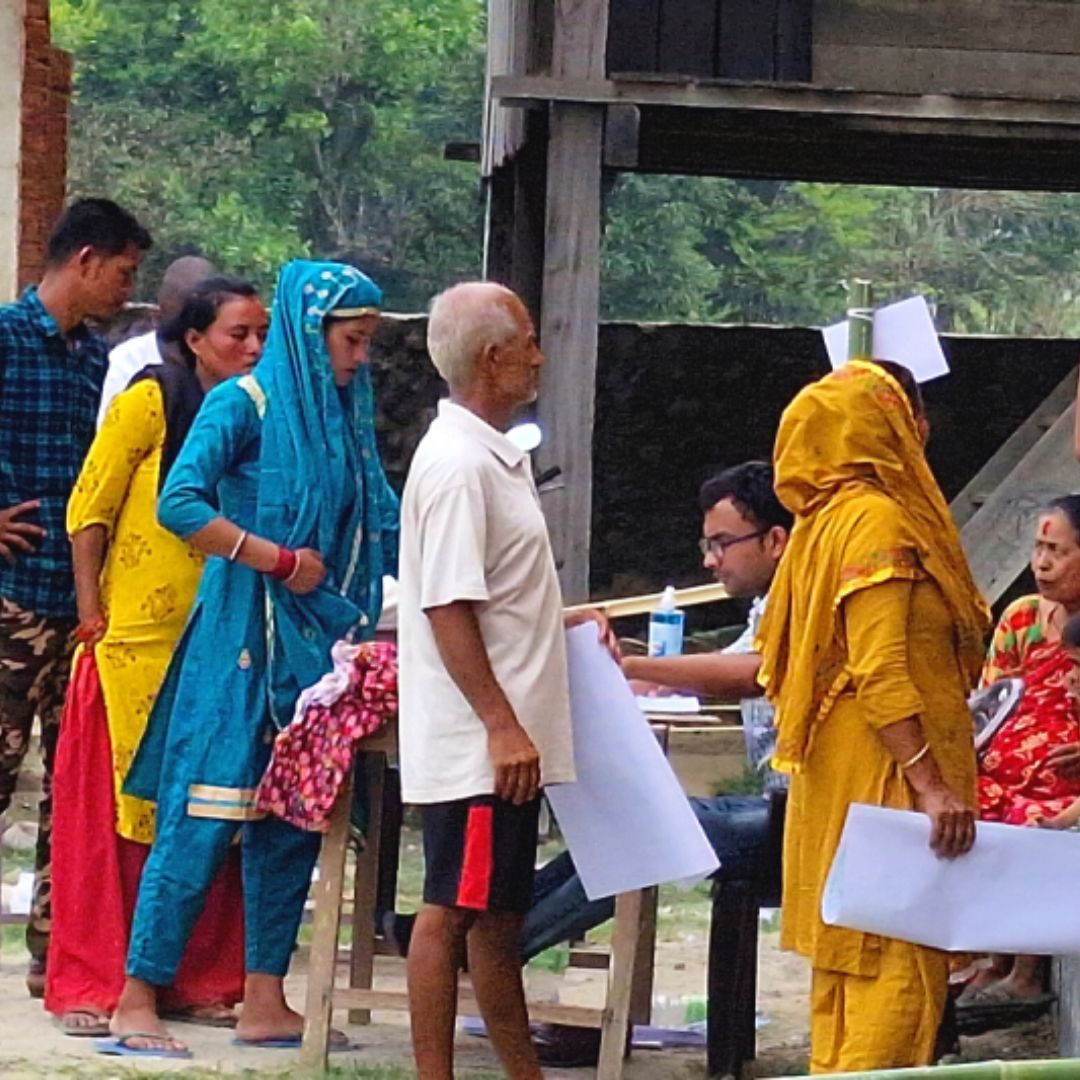 Voters in Nepal in line on Election Day.