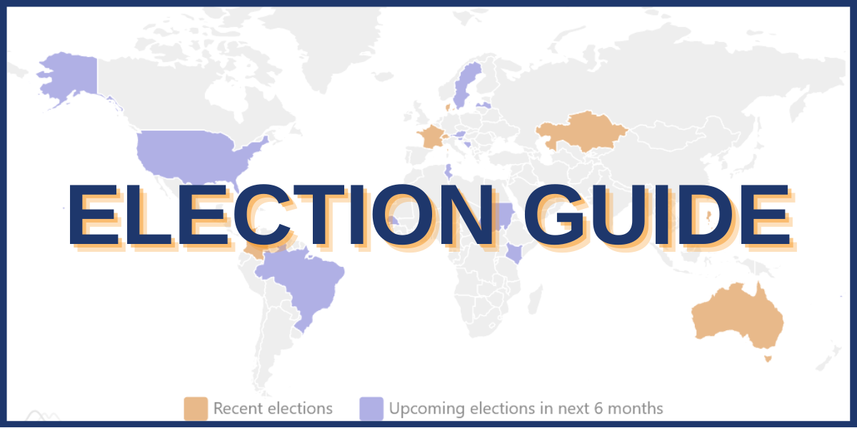 Election guide overlaid with map of upcoming elections.